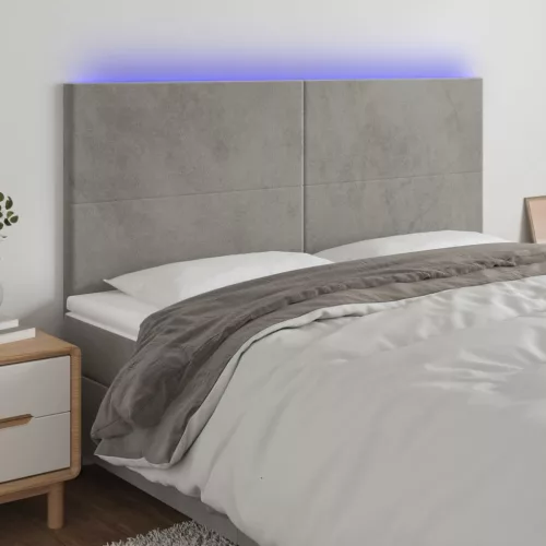 vidaXL világosszürke bársony LED-es fejtámla 200x5x118/128 cm