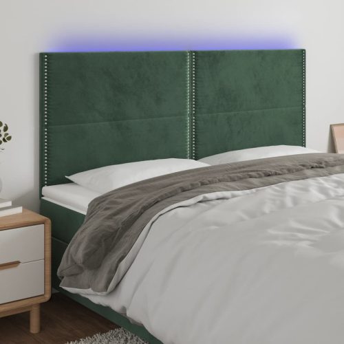 vidaXL sötétzöld bársony LED-es fejtámla 160x5x118/128 cm