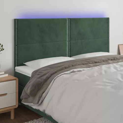 vidaXL sötétzöld bársony LED-es fejtámla 180x5x118/128 cm