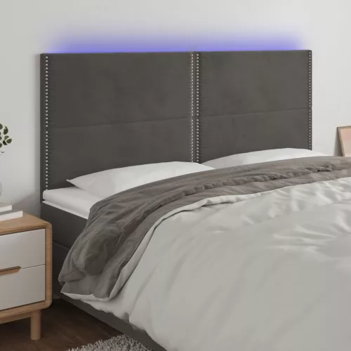 vidaXL sötétszürke bársony LED-es fejtámla 200x5x118/128 cm