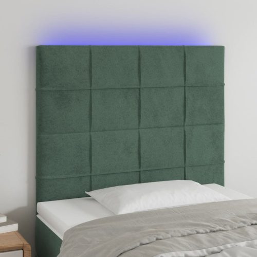 vidaXL sötétzöld bársony LED-es fejtámla 80x5x118/128 cm