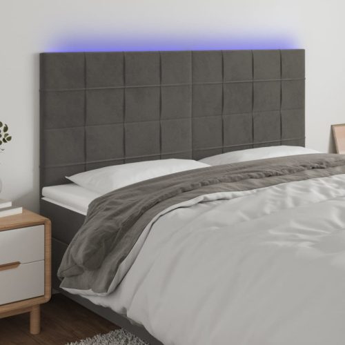 vidaXL sötétszürke bársony LED-es fejtámla 160x5x118/128 cm