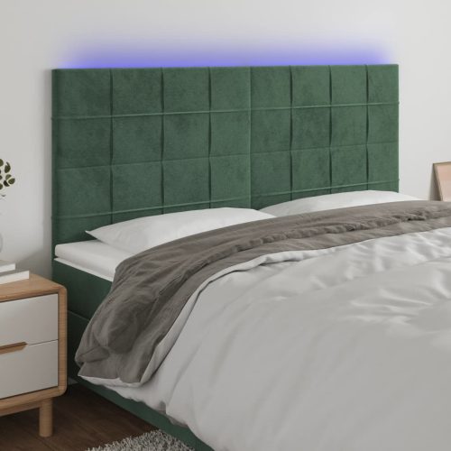 vidaXL sötétzöld bársony LED-es fejtámla 160x5x118/128 cm