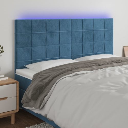 vidaXL sötétkék bársony LED-es fejtámla 200x5x118/128 cm