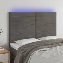   vidaXL sötétszürke bársony LED-es fejtámla 144x5x118/128 cm