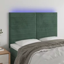   vidaXL sötétzöld bársony LED-es fejtámla 144x5x118/128 cm