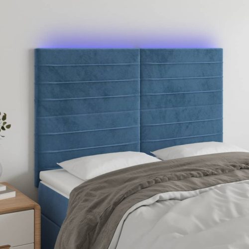 vidaXL sötétkék bársony LED-es fejtámla 144x5x118/128 cm