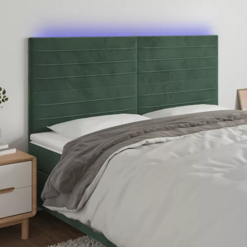 vidaXL sötétzöld bársony LED-es fejtámla 160x5x118/128 cm