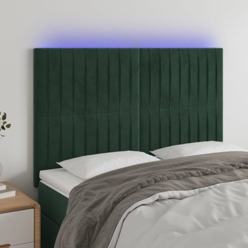 vidaXL sötétzöld bársony LED-es fejtámla 144x5x118/128 cm