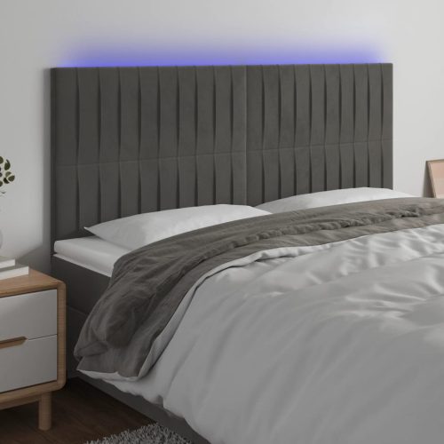 vidaXL sötétszürke bársony LED-es fejtámla 160x5x118/128 cm