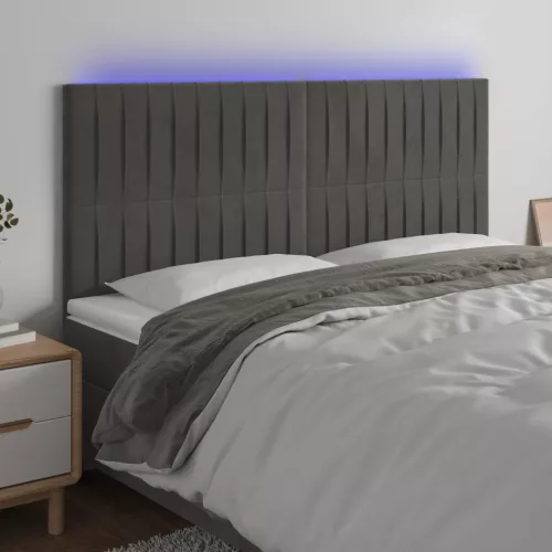 vidaXL sötétszürke bársony LED-es fejtámla 160x5x118/128 cm