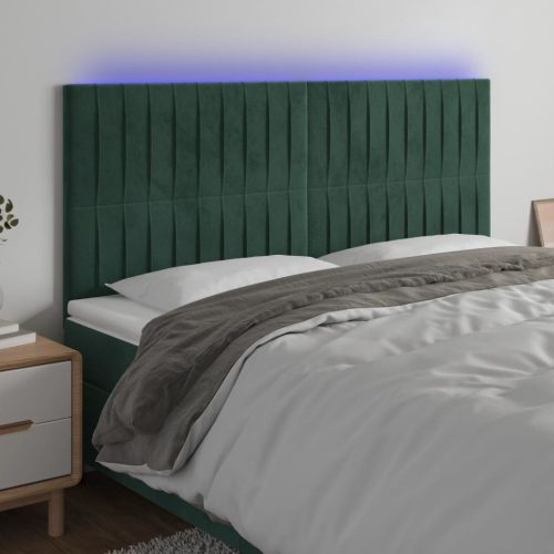 vidaXL sötétzöld bársony LED-es fejtámla 160x5x118/128 cm