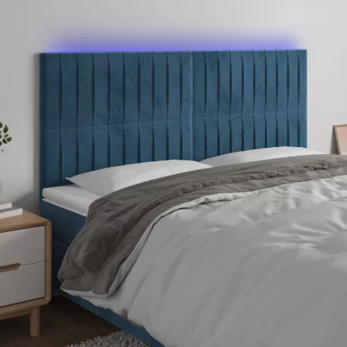 vidaXL sötétkék bársony LED-es fejtámla 160x5x118/128 cm