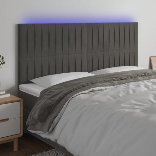 vidaXL sötétszürke bársony LED-es fejtámla 180x5x118/128 cm