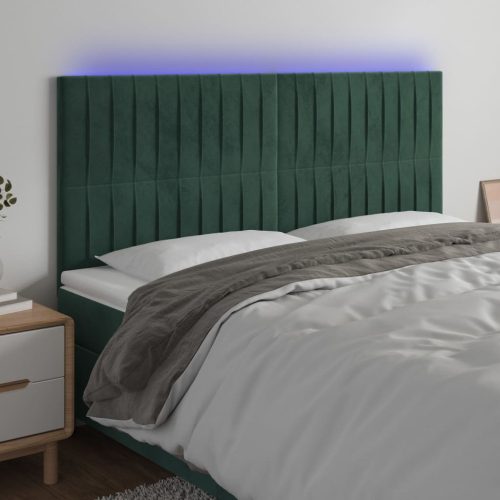 vidaXL sötétzöld bársony LED-es fejtámla 200x5x118/128 cm