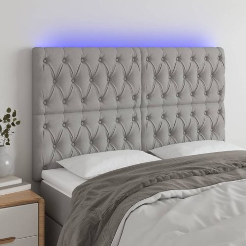 vidaXL világosszürke szövet LED-es fejtámla 144x7x118/128 cm