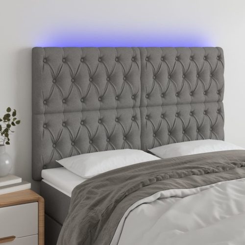 vidaXL sötétszürke szövet LED-es fejtámla 144x7x118/128 cm