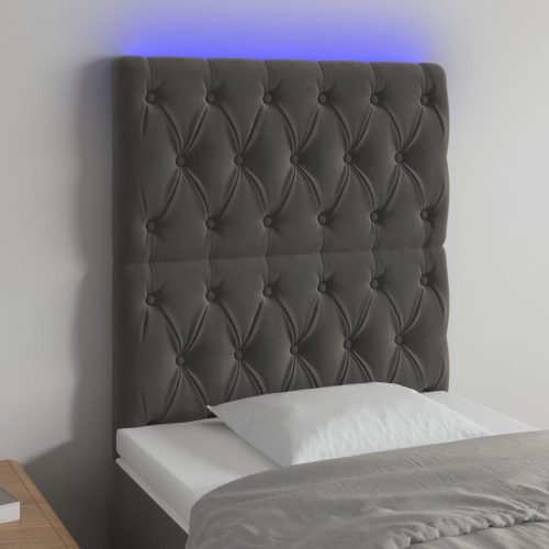 vidaXL sötétszürke bársony LED-es fejtámla 80x7x118/128 cm