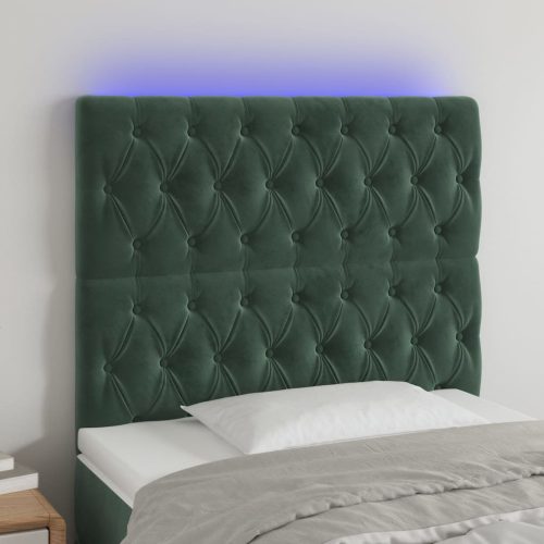 vidaXL sötétzöld bársony LED-es fejtámla 100x7x118/128 cm