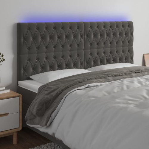 vidaXL sötétszürke bársony LED-es fejtámla 180x7x118/128 cm