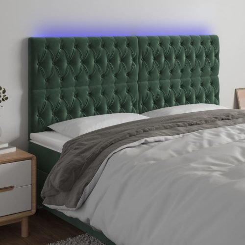 vidaXL sötétzöld bársony LED-es fejtámla 180x7x118/128 cm