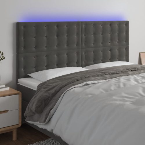 vidaXL sötétszürke bársony LED-es fejtámla 160x5x118/128 cm