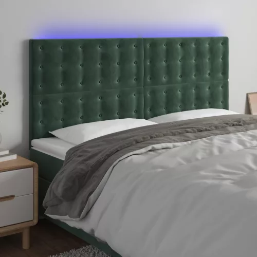 vidaXL sötétzöld bársony LED-es fejtámla 180x5x118/128 cm