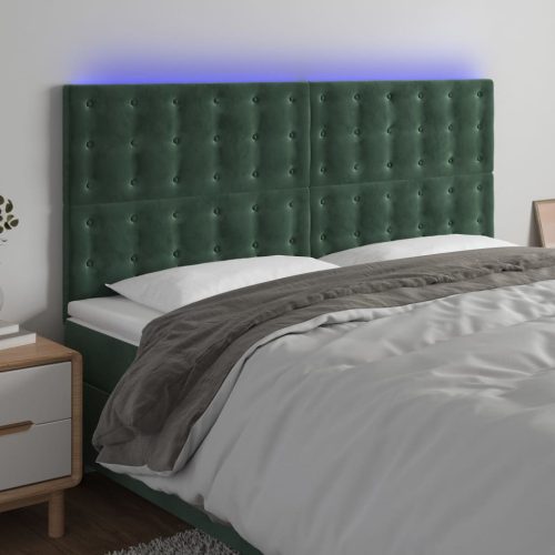 vidaXL sötétzöld bársony LED-es fejtámla 200x5x118/128 cm