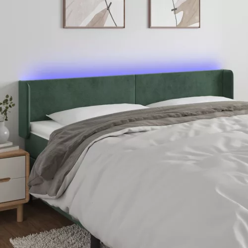 vidaXL sötétzöld bársony LED-es fejtámla 183 x 16 x 78/88 cm