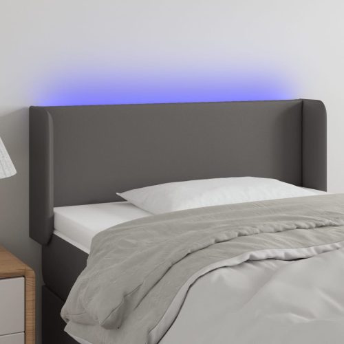 vidaXL szürke műbőr LED-es fejtámla szárnyakkal 93x16x78/88 cm