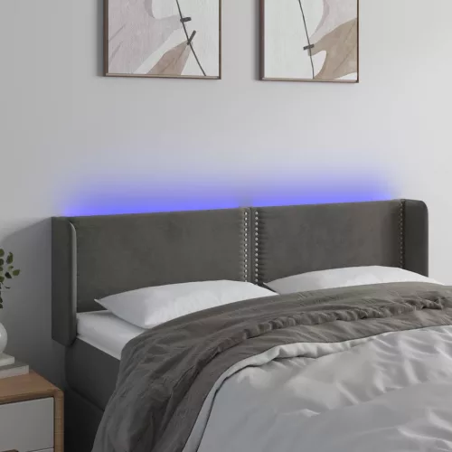 vidaXL sötétszürke bársony LED-es fejtámla 147 x 16 x 78/88 cm