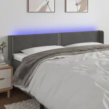   vidaXL sötétszürke bársony LED-es fejtámla 183 x 16 x 78/88 cm