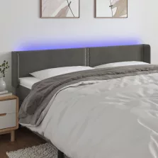   vidaXL sötétszürke bársony LED-es fejtámla 203 x 16 x 78/88 cm