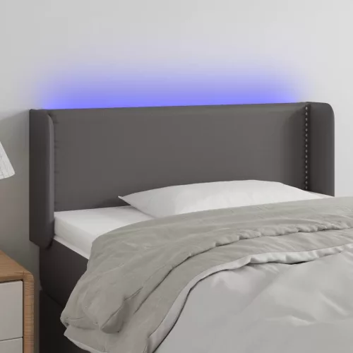 vidaXL szürke műbőr LED-es fejtámla szárnyakkal 103x16x78/88 cm
