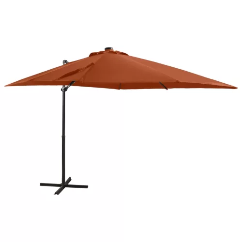 vidaXL terrakotta konzolos napernyő rúddal és LED-fényekkel 250 cm