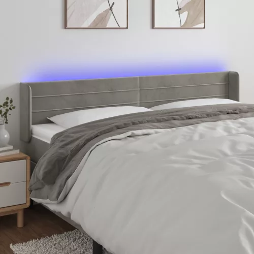 vidaXL világosszürke bársony LED-es fejtámla 163 x 16 x 78/88 cm