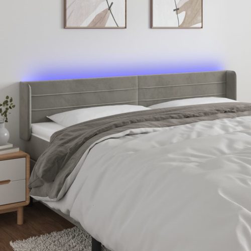 vidaXL világosszürke bársony LED-es fejtámla 183 x 16 x 78/88 cm