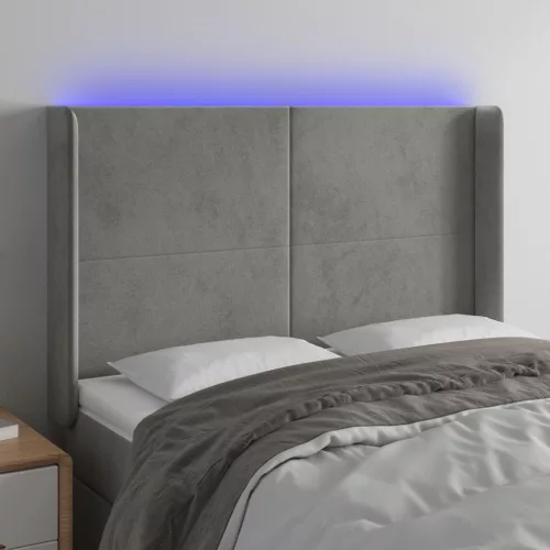 vidaXL világosszürke bársony LED-es fejtámla 147x16x118/128 cm