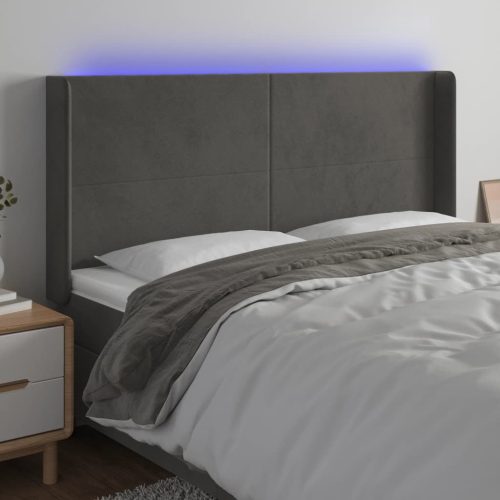 vidaXL sötétszürke bársony LED-es fejtámla 183x16x118/128 cm