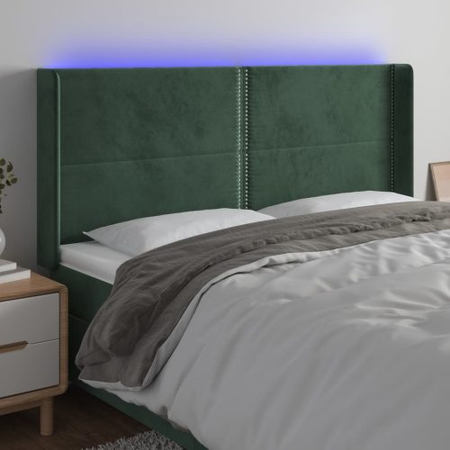 vidaXL sötétzöld bársony LED-es fejtámla 163x16x118/128 cm