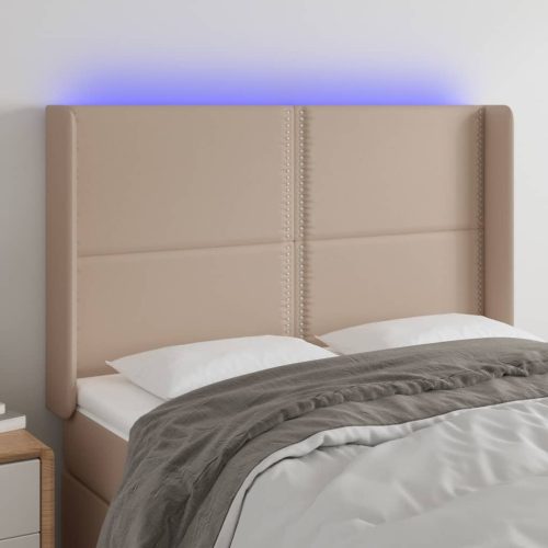 vidaXL cappuccino műbőr LED-es fejtámla 147x16x118/128 cm