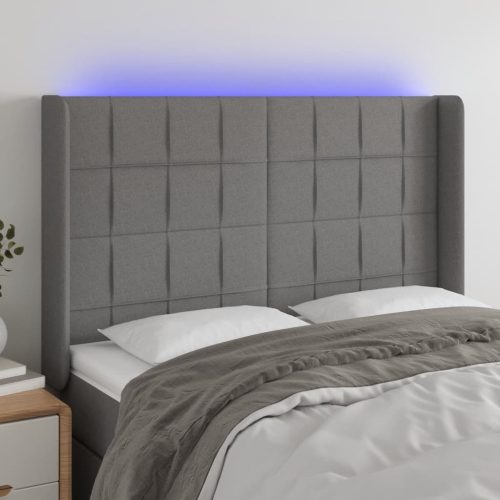 vidaXL sötétszürke szövet LED-es fejtámla 147x16x118/128 cm