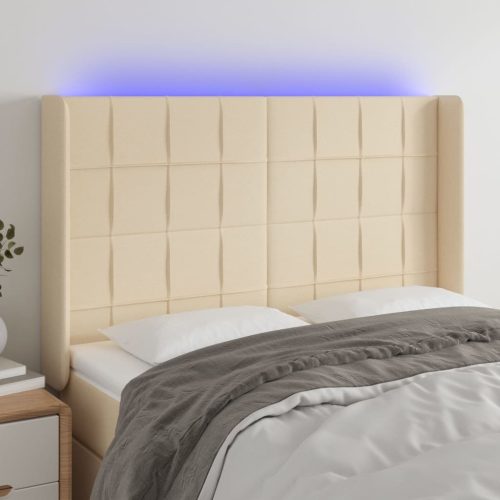 vidaXL krémszínű szövet LED-es fejtámla 147x16x118/128 cm