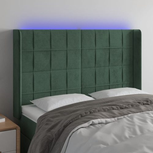 vidaXL sötétzöld bársony LED-es fejtámla 147x16x118/128 cm