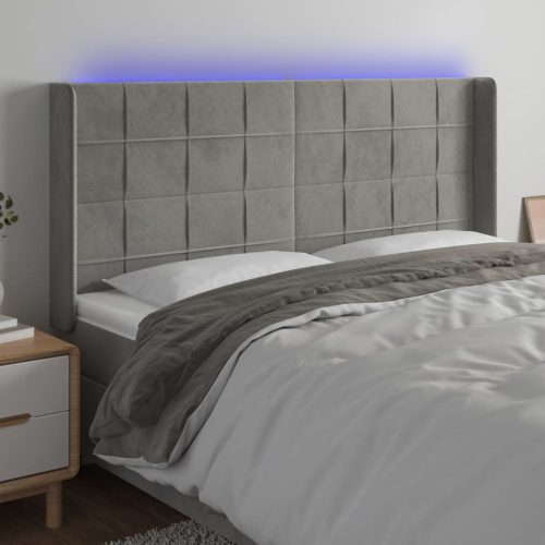 vidaXL világosszürke bársony LED-es fejtámla 183x16x118/128 cm