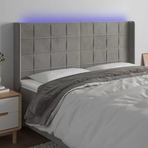 vidaXL világosszürke bársony LED-es fejtámla 183x16x118/128 cm