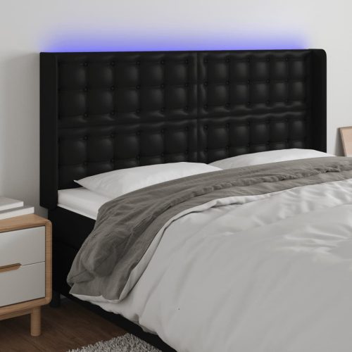 vidaXL fekete műbőr LED-es fejtámla 147x16x118/128 cm