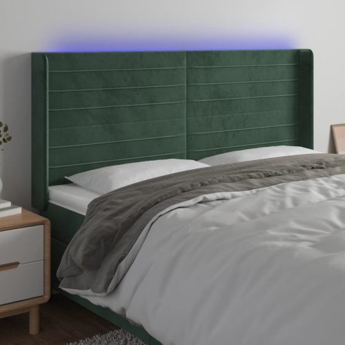 vidaXL sötétzöld bársony LED-es fejtámla 163x16x118/128 cm