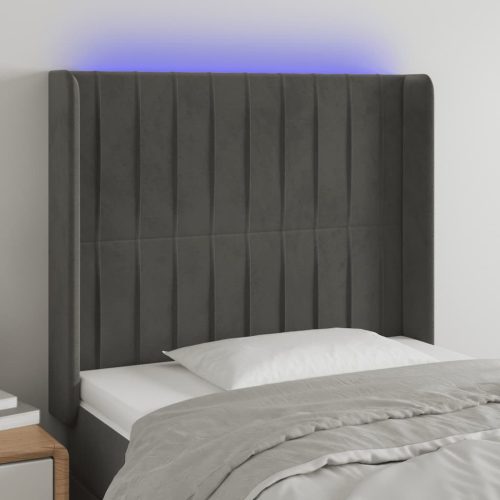 vidaXL sötétszürke bársony LED-es fejtámla 83x16x118/128 cm