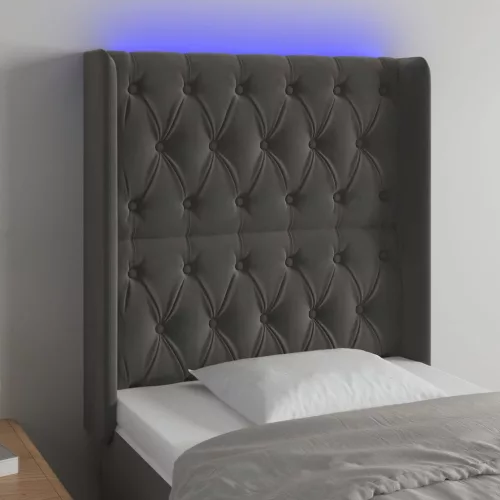 vidaXL sötétszürke bársony LED-es fejtámla 83x16x118/128 cm
